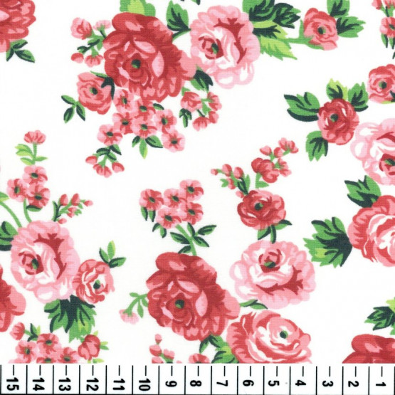 Tecido Tricoline Floral Fosa - Myrna - Larg 140cm 100%algodão 112gr/m2