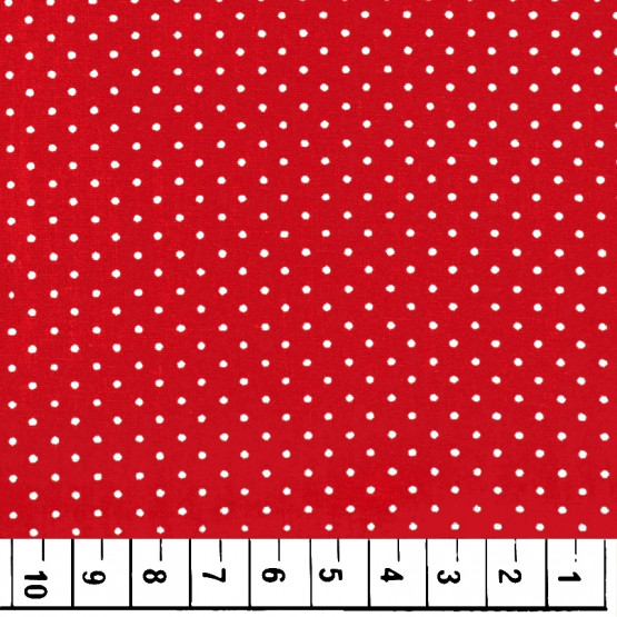 Tricoline bolas brancas fundo vermelho 100%algodão