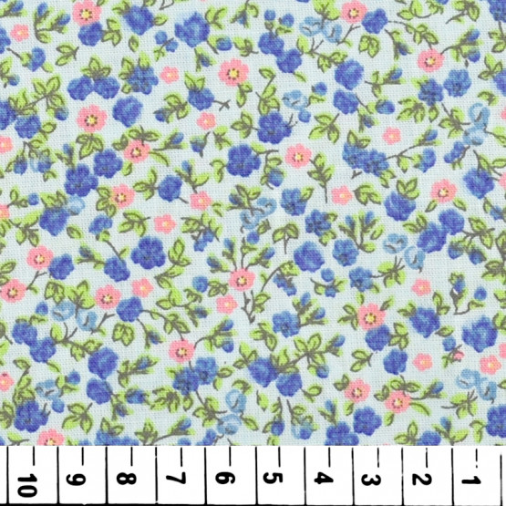 Tricoline estampada floral azul 100% algodão varejo e atacado