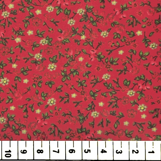 Tricoline estampada em flores bege fundo vermelho 100% algodão varejo e atacado