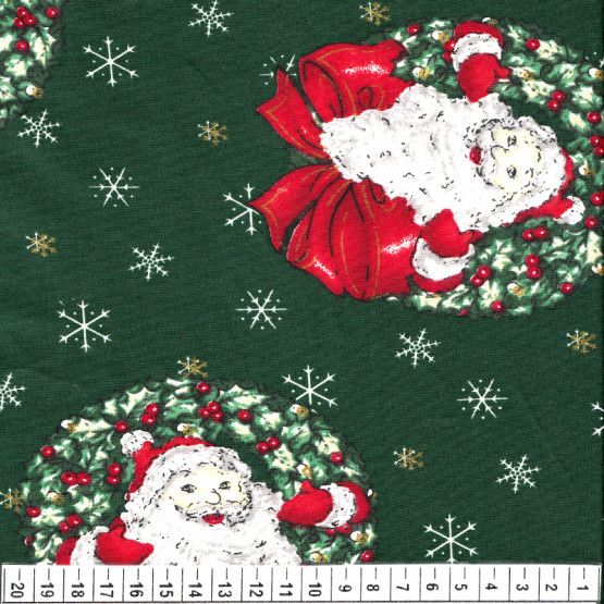 Tecido Tricoline Natal - Noel e Guirlanda Fundo verde - Lg 140cm 100%algodão de R$ 26,90 por