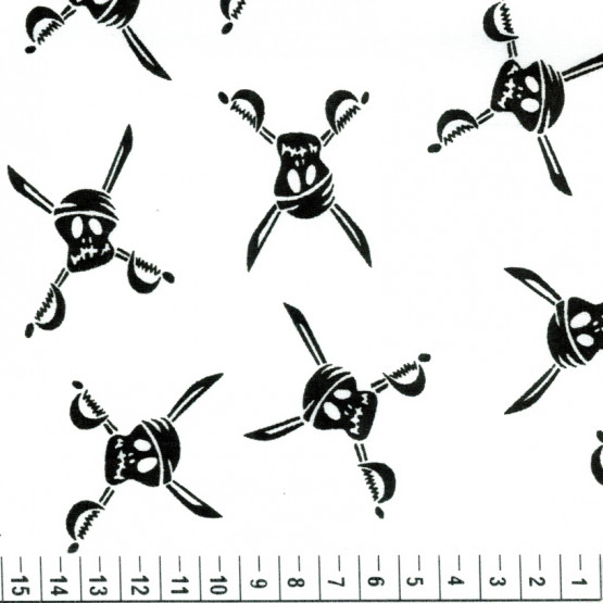 Tecido Bandana Caveira Pirata Preta e Fundo Branco 100% Algodão promoção de R$ 26,90 por