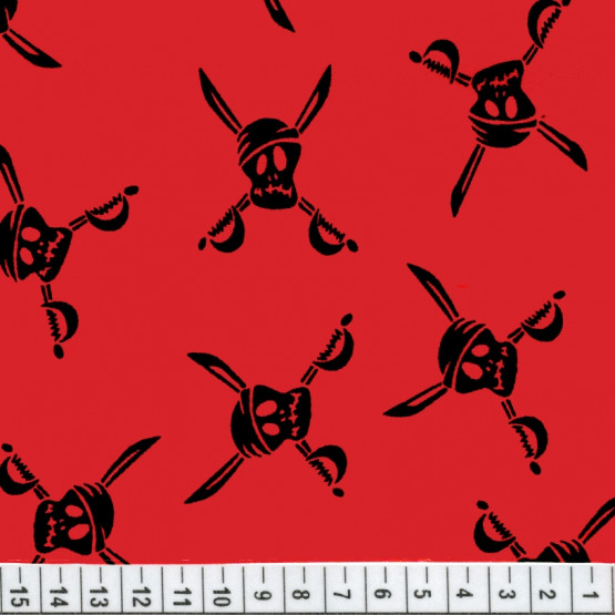 Tecido Bandana Caveira Pirata Preta e Fundo Vermelho 100% Algodão promoção de R$ 26,90 por
