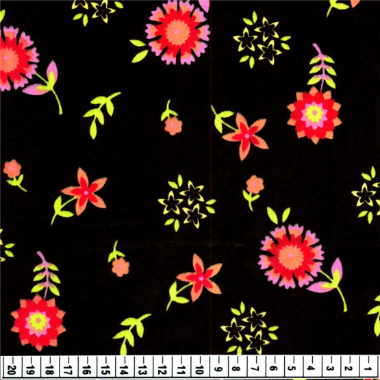 Tricoline Floral Cítrico e fundo preto  Larg. 1,47mt 100%algodão