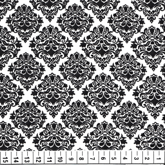 Tecido Tricoline Azulejo Preto fundo Branco 100% algodão