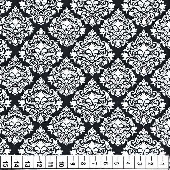 Tecido Tricoline Est azulejo Branco Fdo Preto Largura 150cm 100%Algodão ref.5203G02