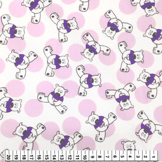 Tecido Tricoline Estampa Infantil Ursinho Roxo Fdo Cru larg 147cm 100%Algodão