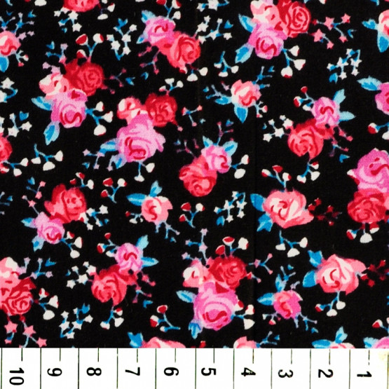 Tricoline estampa  floral rosa fundo preto larg147cm- 100% algodão - tambem no atacado-promoção de R$ 26,90 por