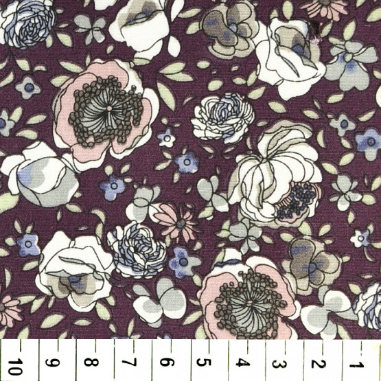 Tricoline estampa floral rosa  fundo uva larg147cm - 100% algodão - tambem no atacado-promoção de R$ 26,90 por