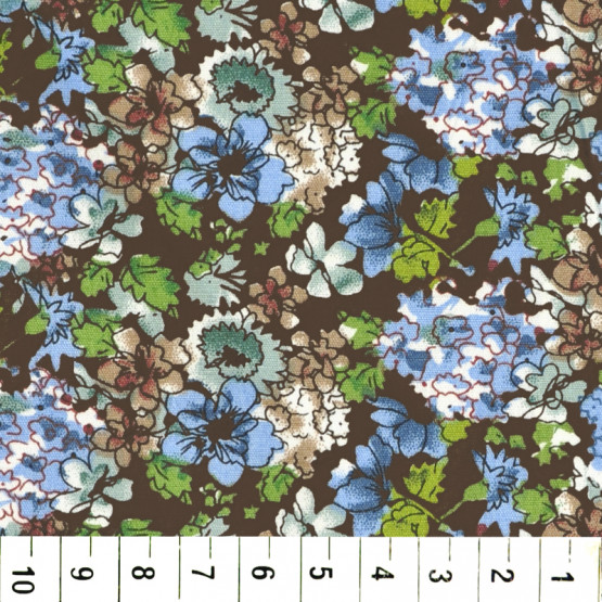 Tricoline estampa floral azul fundo marrom - 100% algodão - tambem no atacado- promoção de R$ 26,90 por