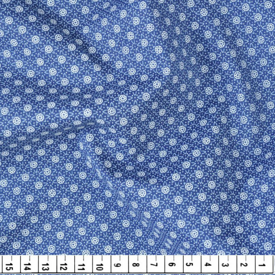 Tecido Tricoline Premium Estampa Gravataria Fundo Mandalinhas Azul Larg 1,47mt 100% algodão - 90gr/m²