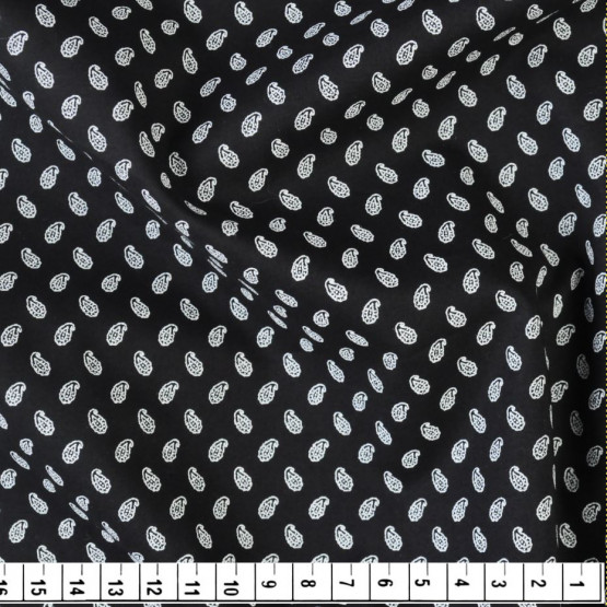 Tecido Tricoline Premium Estampa Gravataria Fundo Cashmere Preto Larg 1,47mt 100% algodão - 90gr/m²