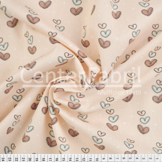 Tecido Tricoline Estampa Trio de Corações Largura 150cm 100%Algodão Conserv 1-I/2-2/3-2/4-1/5-2/6-1