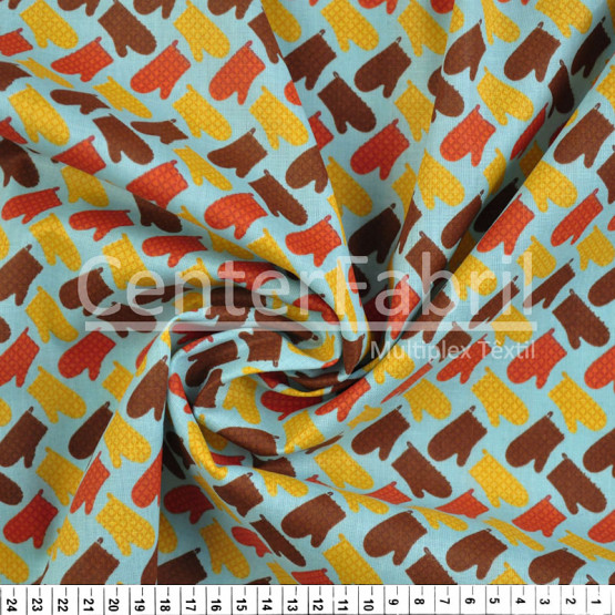 Tecido Tricoline Estampa Luvas Coloridas Fdo Azul Largura 150cm 100%Algodão Conserv 1-I/2-2/3-2/4-1/5-2/6-1