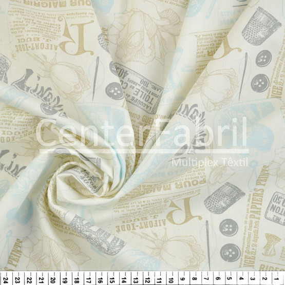 Tecido Tricoline Estampa "Jornal Dame Ciel" Largura 150cm 100%Algodão Conserv 1-I/2-2/3-2/4-1/5-2/6-1