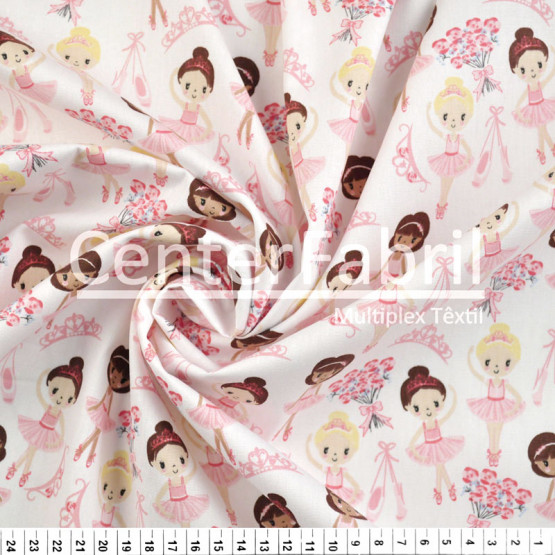 Tecido Tricoline Est Mini Bailarina Rosa  Largura 150cm -100%Algodão Conserv 1-I/2-2/3-2/4-1/5-2/6-1