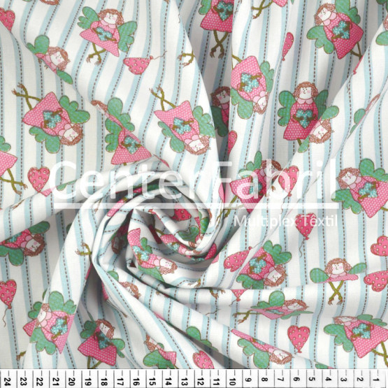 Tecido Tricoline Estampa Bonecas Asas Jade Largura 150cm 100%Algodão Conserv 1-I/2-2/3-2/4-1/5-2/6-1