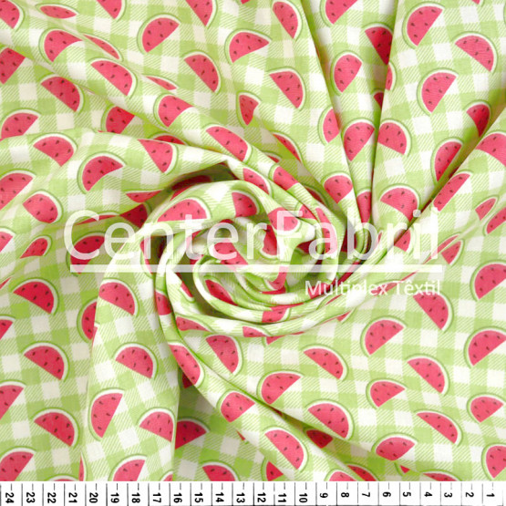 Tecido Tricoline Estampa  Xadrez Verde Picnic c/Melancia Largura 150cm 100%Algodão Conserv 1-I/2-2/3-2/4-1/5-2/6-1