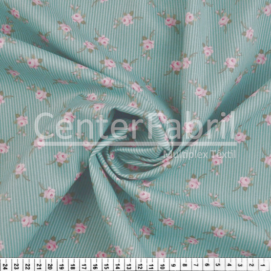 Tecido Tricoline Estampa Rosa Botão Fdo Listrado Verde Largura 150cm 100%Algodão Conserv 1-I/2-2/3-2/4-1/5-2/6-1