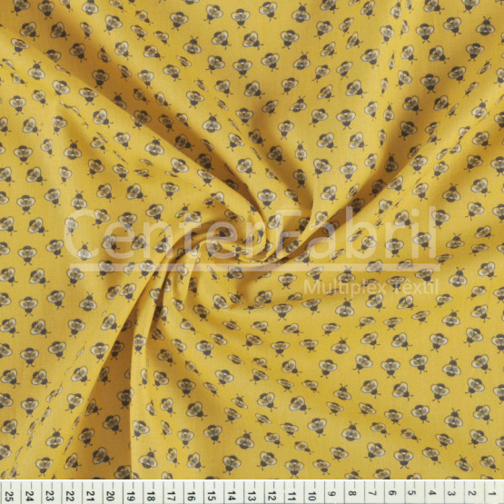 Tecido Tricoline Estampa Mini Bee Amarelo Largura 150cm 100%Algodão Conserv 1-I/2-2/3-2/4-1/5-2/6-1