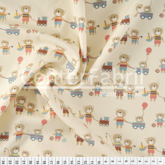 Tecido Tricoline Estampa Ursinhos Toys Creme Largura 150cm 100%Algodão Conserv 1-I/2-2/3-2/4-1/5-2/6-1