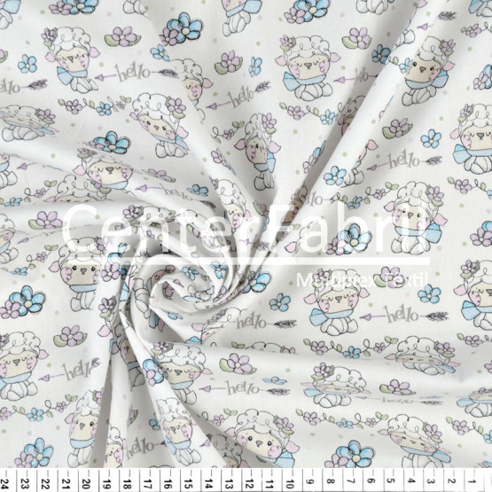 Tecido Tricoline Est Carneirinhos com Flores Largura 150cm 100%Algodão Conserv 1-I/2-2/3-2/4-1/5-2/6-1