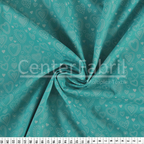 Tecido Tricoline Estampa Multi Corações Turquesa Largura 150cm 100%Algodão Conserv 1-I/2-2/3-2/4-1/5-2/6-1