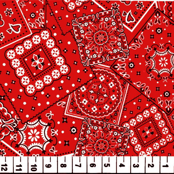 Tricoline estampa patch bandana vermelho 100%algodão