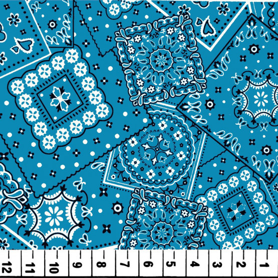Tricoline estampa patch bandana azul 100%algodão promoção de R$ 26,90 por