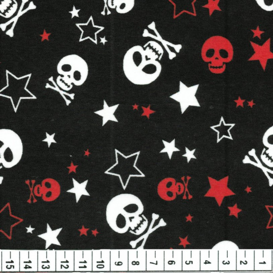Tecido Bandana Caveira Star Branca,  Vermelha e Fundo preto 100% Algodão promoção de R$ 26,90 por