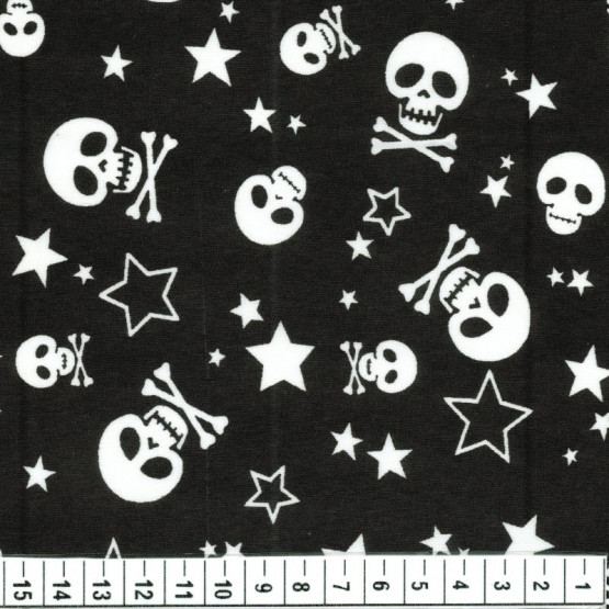 Tecido Bandana Caveira Star Branca e Fundo Preto 100% Algodão promoção de R$ 26,90 por