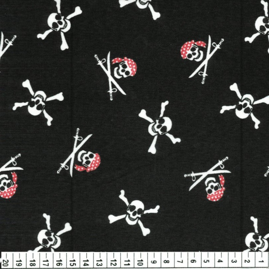 Tecido Bandana Caveira Pirata de bandana Branca e Fundo Preto Larg. 1,50mt 100% Algodão promoção de R$ 26,90 por
