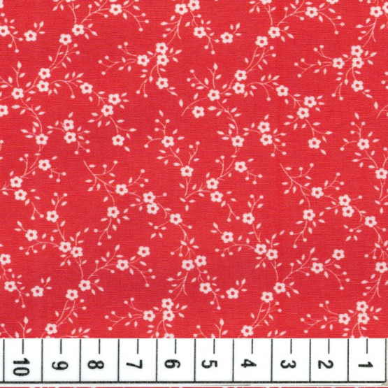 Tecido Tricoline Floral Liberty Lina Vermelho Branco Larg 140cm 100%algodão 112gr/m2 promoção de R$ 26,90 por