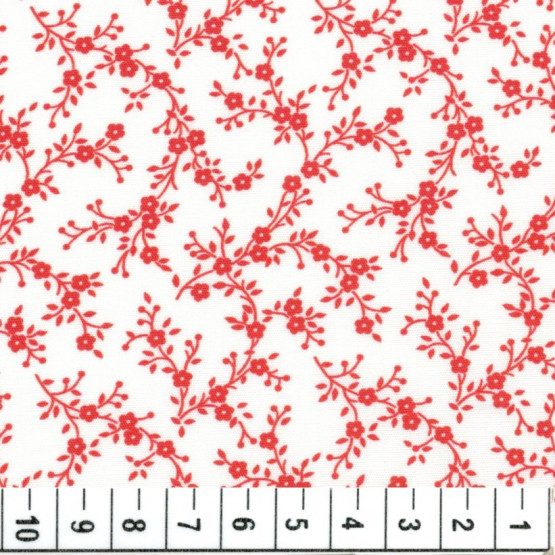 Tricoline floral liberty Lina Vermelho Fdo branco 100%algodão promoção de R$ 26,90 por