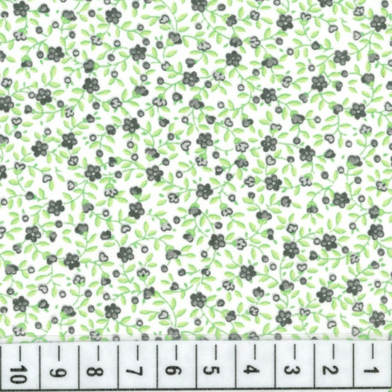 Tecido Tricoline Floral Liberty Verde Preto e Branco Larg 140cm 100%algodão 112gr/m2 promoção de R$ 26,90 por