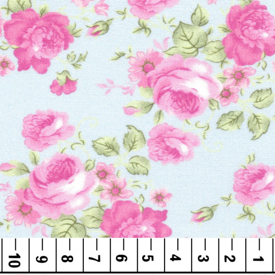Tricoline floral liberty Bouquet 2 azul e rosa 100%algodão