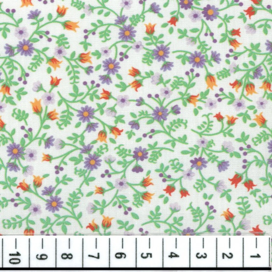 Tecido Tricoline Floral Liberty Tulipas Lilás Branco Larg 140cm 100%algodão