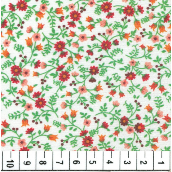 Tricoline floral liberty Tulipas Vermelho e branco 100%algodão
