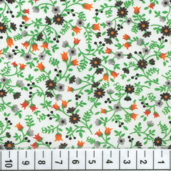 Tricoline floral liberty -Tulipas-Preto e branco 100%algodão