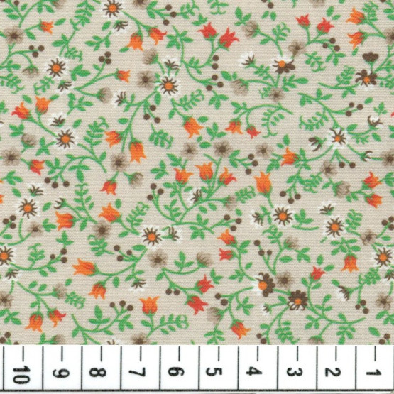 Tecido Tricoline Floral Liberty Tulipas Bege Branco Larg 140cm 100%algodão promoção de R$ 26,90 por