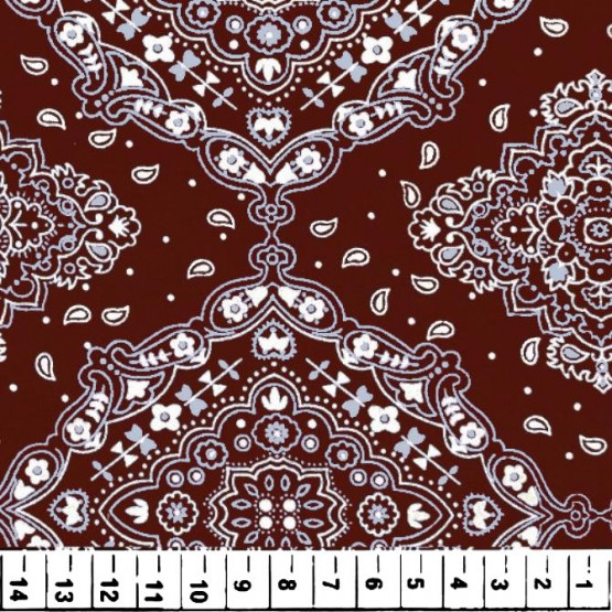 Tricoline estampa bandana azul e fundo marrom 100%algodão
