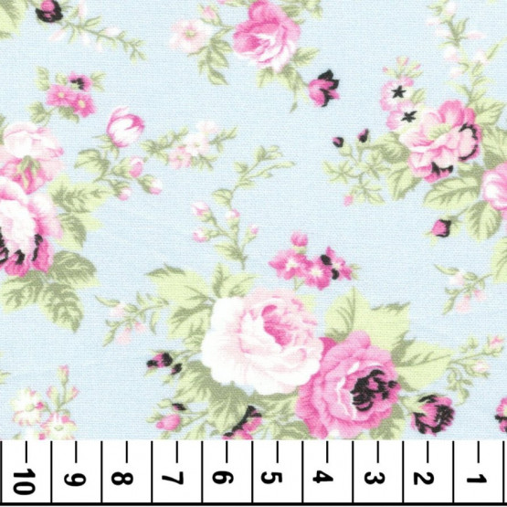 Tricoline floral liberty Ramalhete azul e rosa 100%algodão