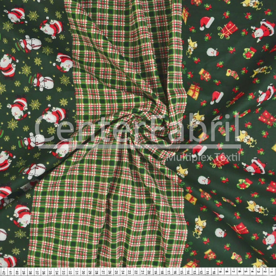 Tecido Tricoline Natal - Barrado Presentes e Noel Larg140cm - 100%algodão Preço por Metro
