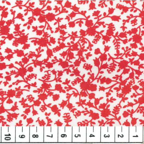 Tecido Tricoline Tropical Floral Liberty Lucca Vermelho e Branco Larg. 1,40mt 100%algodão
