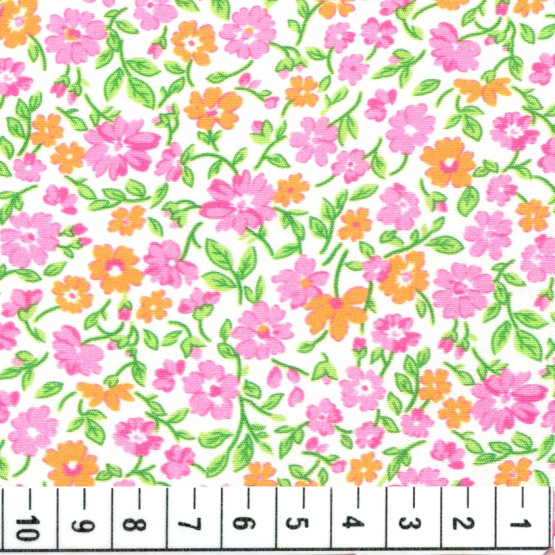 Tecido Tricoline Floral Liberty Ixia Rosa e Branco Larg140cm 100%algodão promoção de R$ 26,90 por