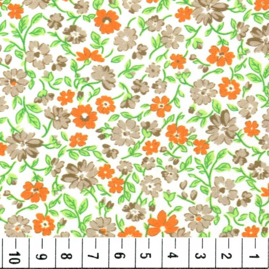 Tricoline floral liberty Ixia bege e branco larg140cm 100%algodão