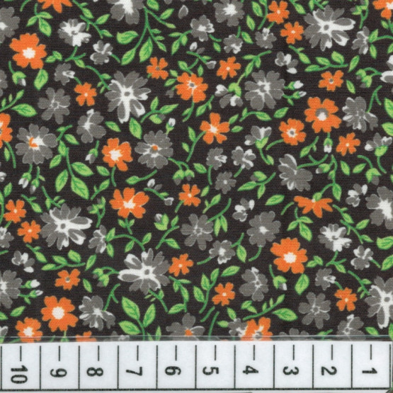 Tricoline floral liberty -Ixia-Preto e branco 100%algodão