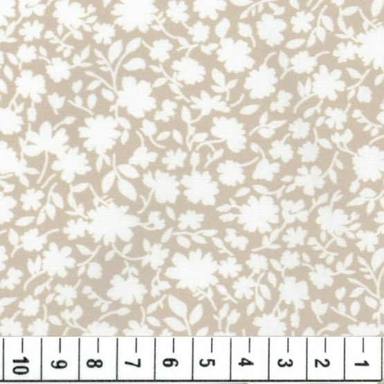 Tricoline floral liberty Gardenia bege e branco 100%algodão
