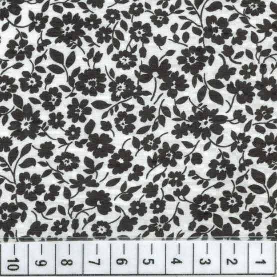 Tricoline floral liberty Gardenia Preto e branco 100%algodão