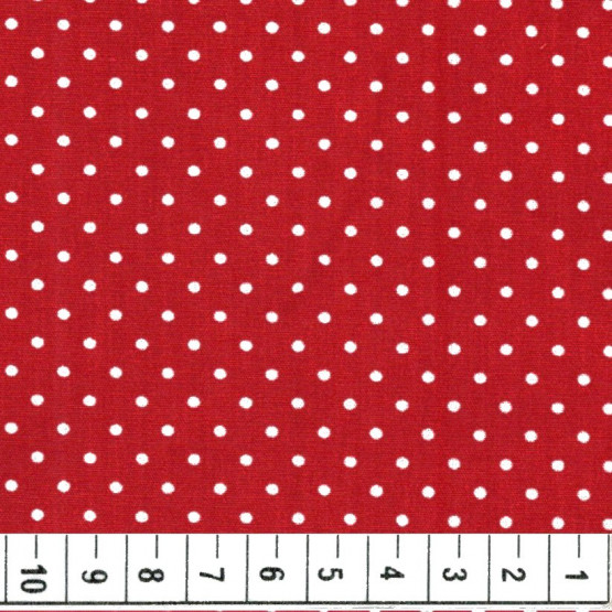 Tricoline bolas brancas fundo vermelho 100%algodão